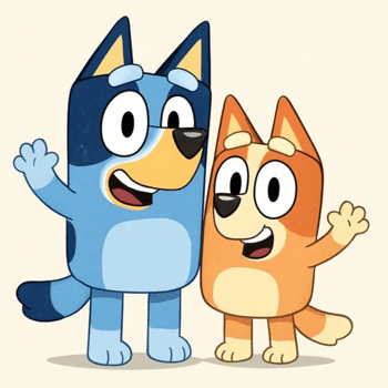 Bluey and Bingo from the show Bluey.