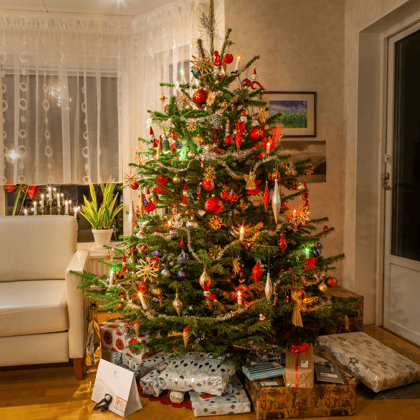 A Christmas tree with presents underneath