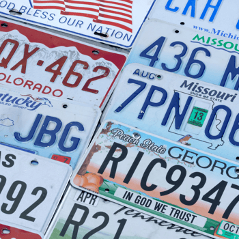 License plates from different states.