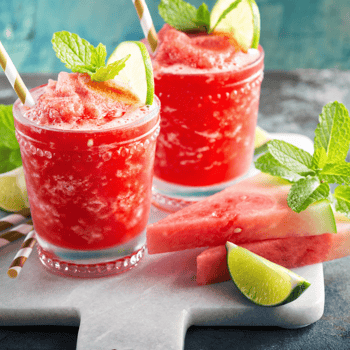 Watermelon Slushies in cute glasses.