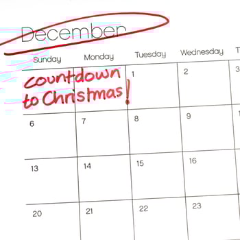 A calendar with December circled and 'Countdown to Christmas' written in red.