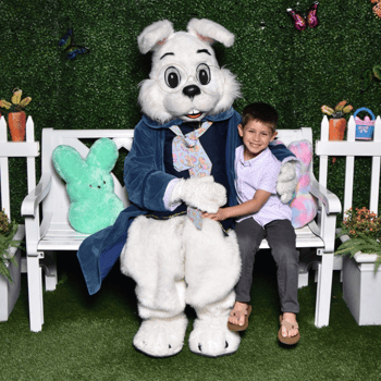 A little boy smiling with the Easter bunny.