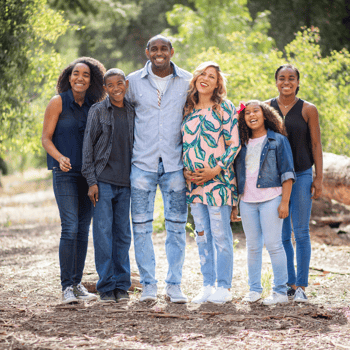 A family taking a portrait together.