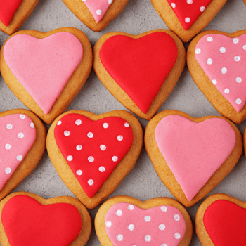 Red and pink heart shaped cookies.