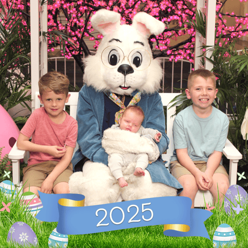 Baby and 2 older brothers getting a photo with the Easter Bunny