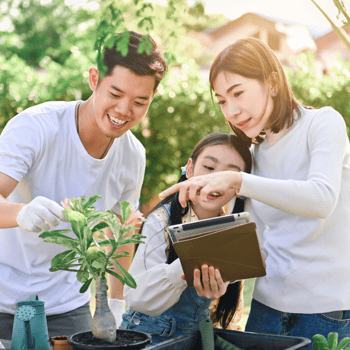A family planting together.