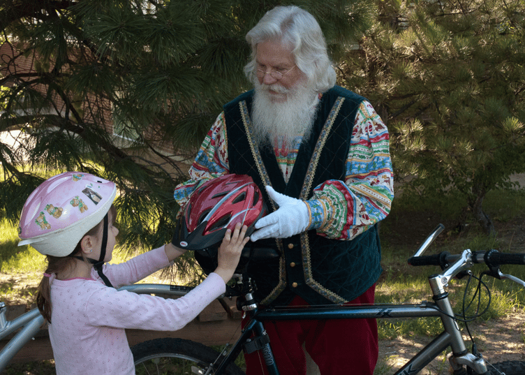 santa riding a bike