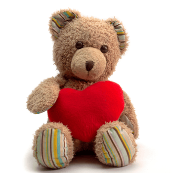 A teddy bear holding a red heart.