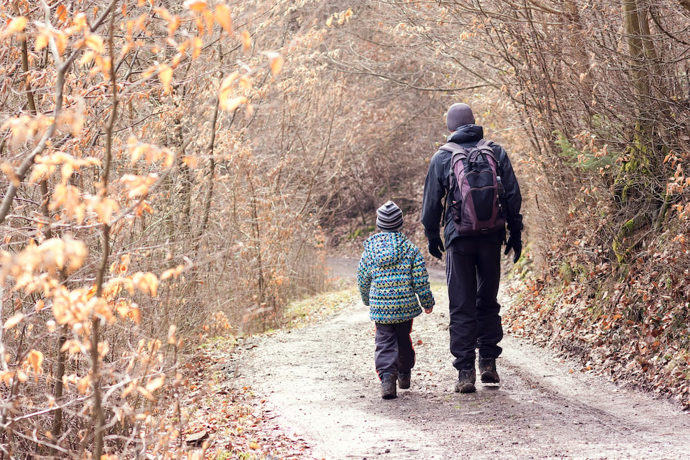 Family on a winter hike