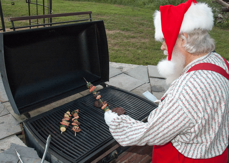 santa having a cookout with grill