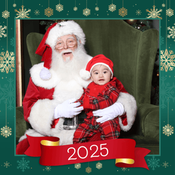 A baby sitting with Santa Claus.