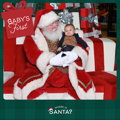 A baby sitting with Santa for their first Christmas.