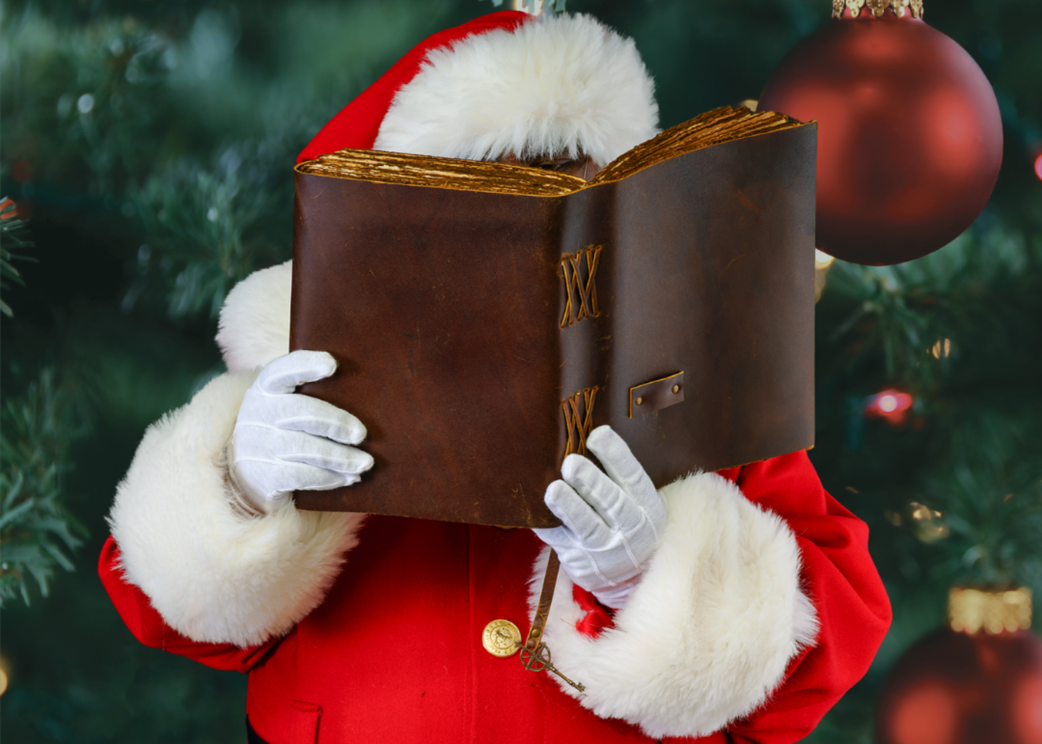 Santa looking at this big book