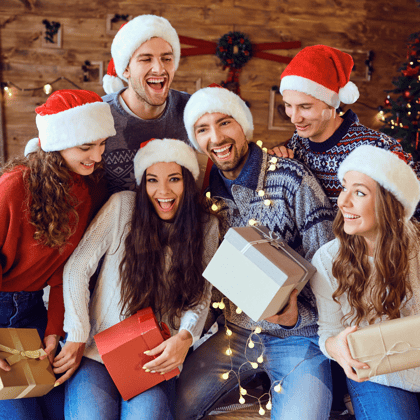 A group of friends with presents.