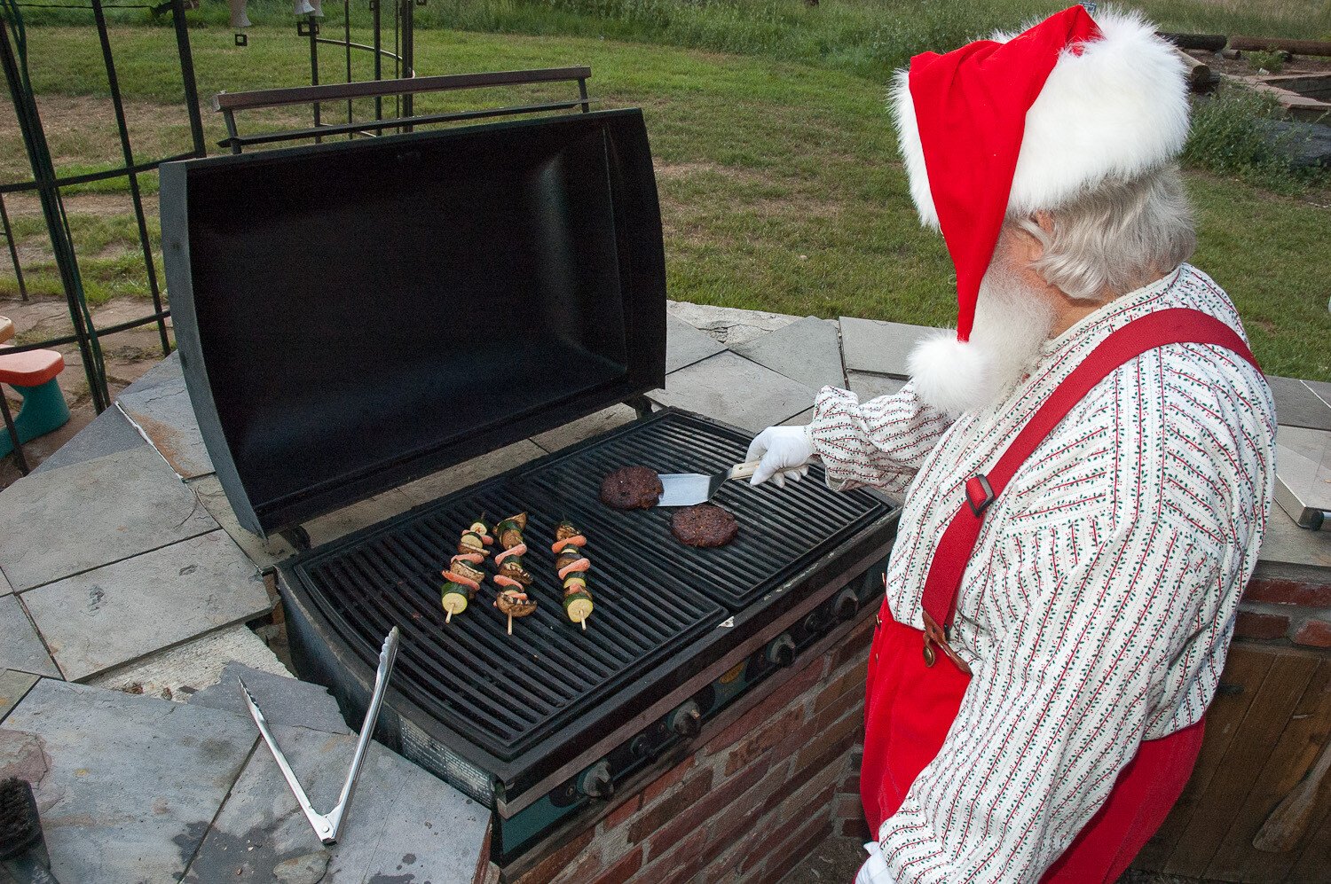 Santa cooking on the grill