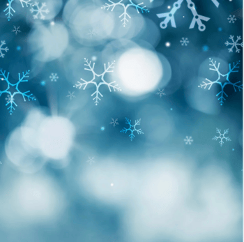 Blue background with white snow flakes.