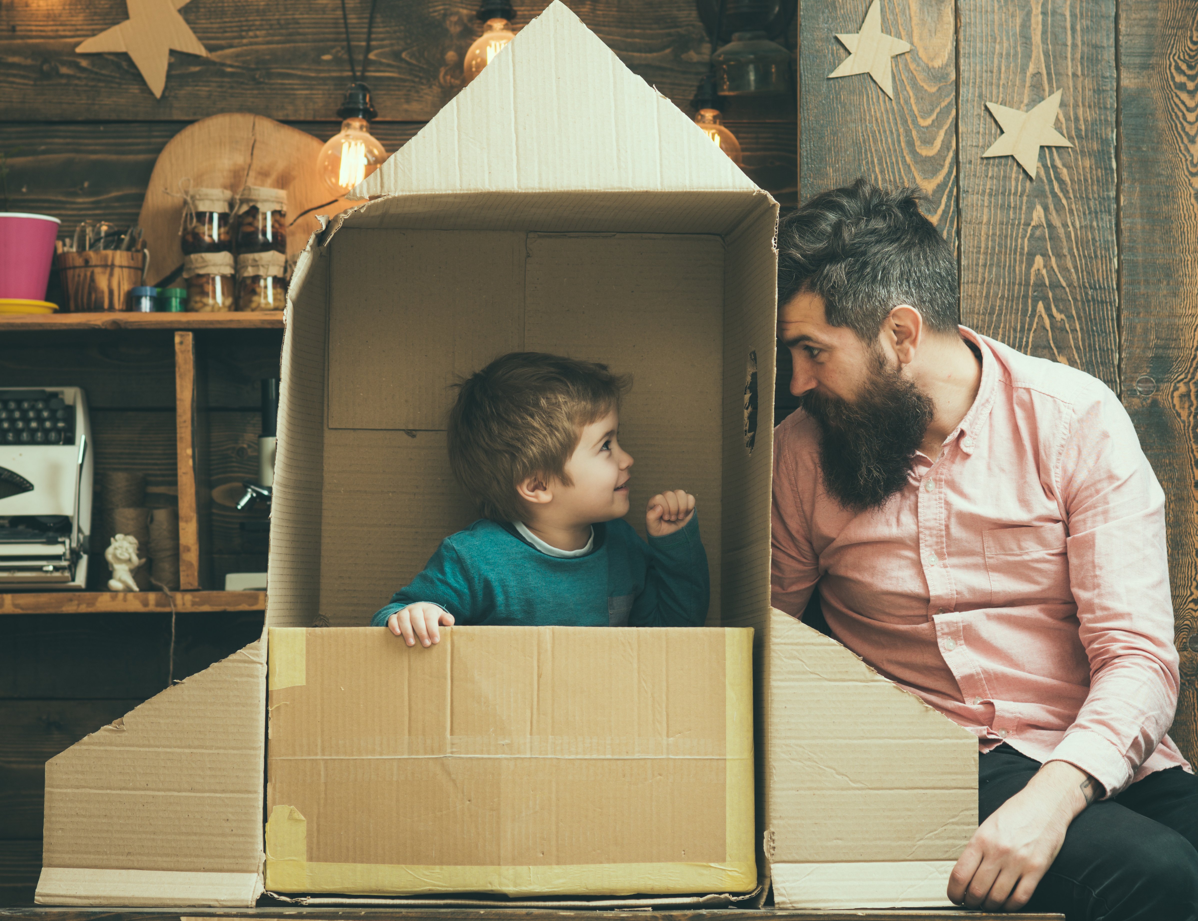 rocket-cardboard-family-box-rocketship-father-son-children-activity
