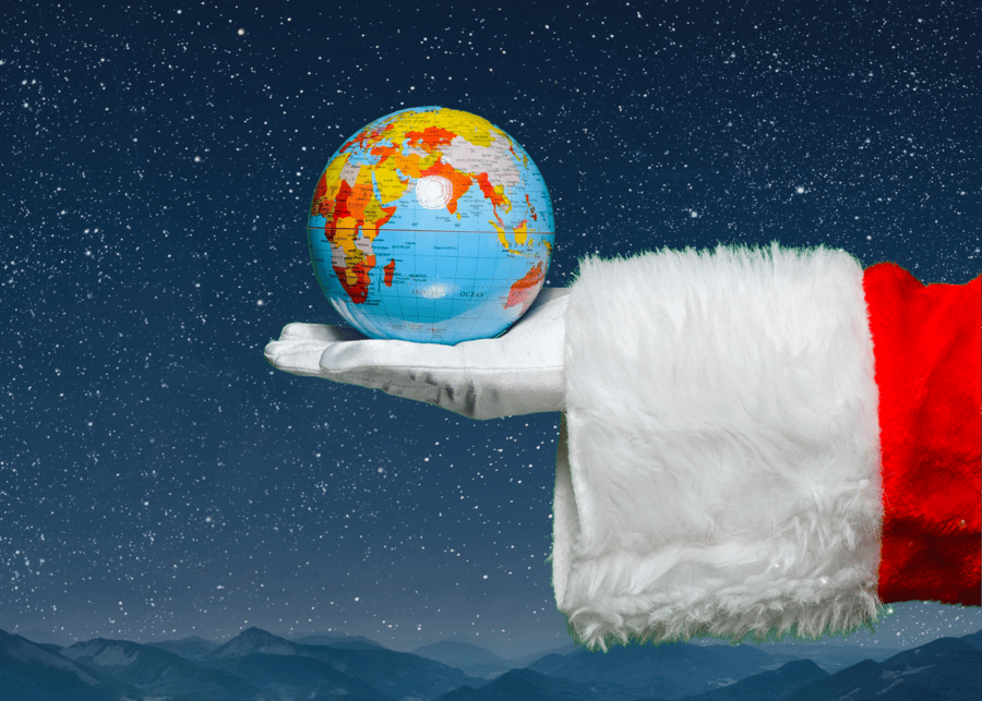 world population day santa holding globe